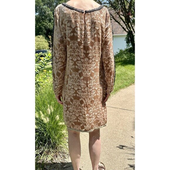 Sundance Catalog Dress Women's Size 6 Velvet Burnout Beige Silk Champagne Dreams - Picture 7 of 16